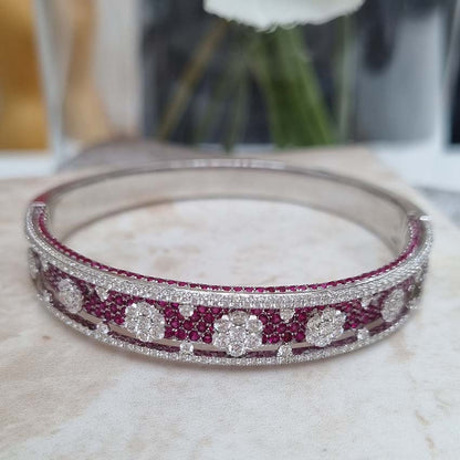 2ct Ruby and 3ct Diamond Cluster Bangle Bracelet
