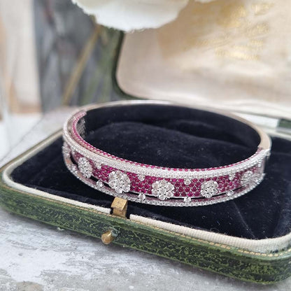 2ct Ruby and 3ct Diamond Cluster Bangle Bracelet