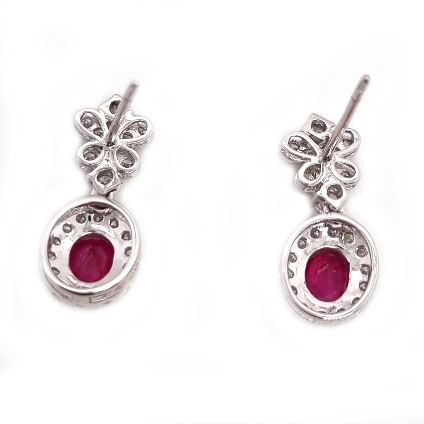 1.20ct Oval Ruby and Diamond Cluster Drop Earrings