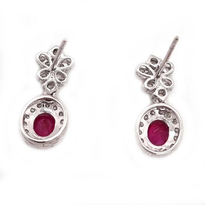 1.20ct Oval Ruby and Diamond Cluster Drop Earrings