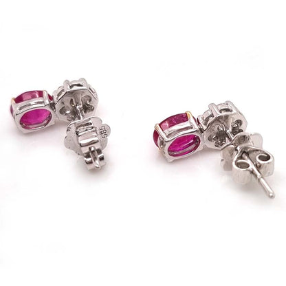 1.30ct Oval Ruby and Diamond Cluster Drop Earrings