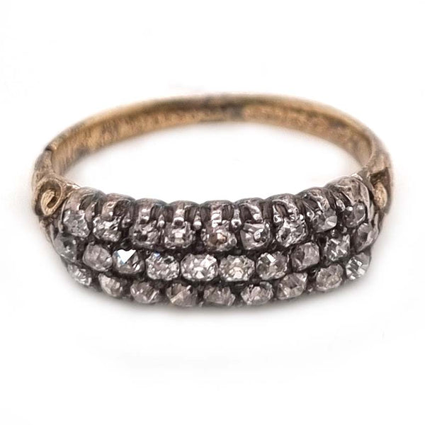 Georgian Antique Old Cut Diamond Three Row Ring in 15ct Yellow Gold