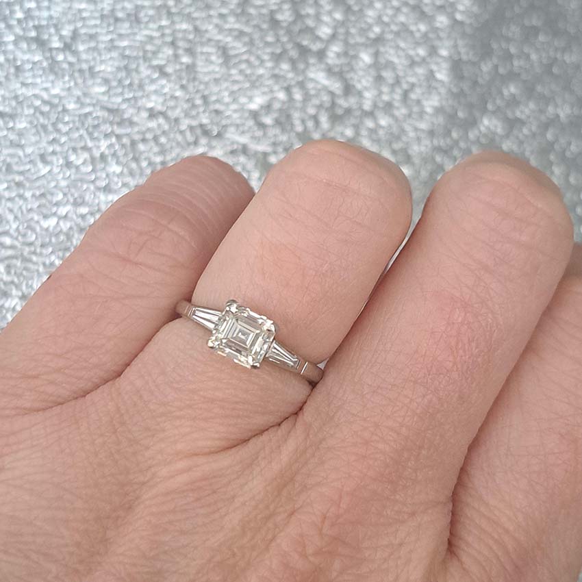 1ct Asscher Cut Diamond Solitaire Ring with Baguette Shoulders
