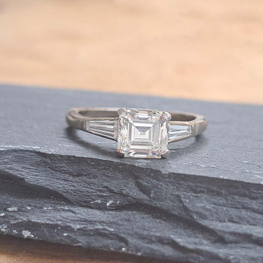 1ct Asscher Cut Diamond Solitaire Ring with Baguette Shoulders