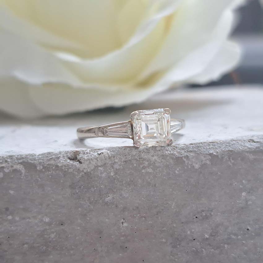 1ct Asscher Cut Diamond Solitaire Ring with Baguette Shoulders