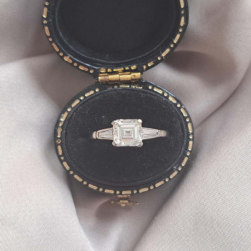1ct Asscher Cut Diamond Solitaire Ring with Baguette Shoulders