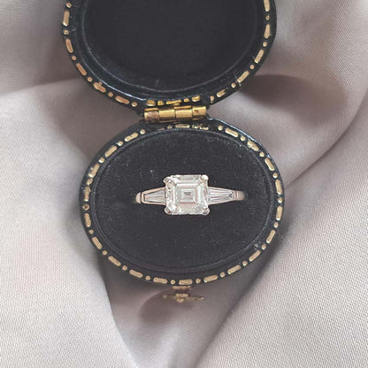 1ct Asscher Cut Diamond Solitaire Ring with Baguette Shoulders