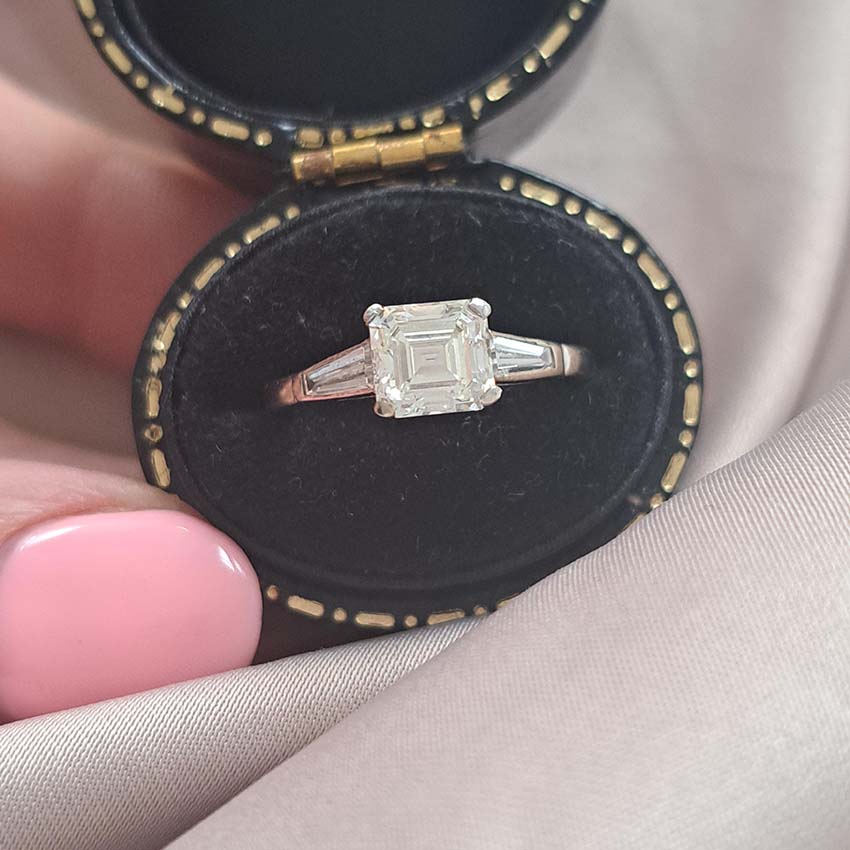 1ct Asscher Cut Diamond Solitaire Ring with Baguette Shoulders