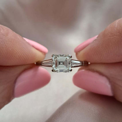 Asscher Cut Diamond Solitaire Ring with Baguette Shoulders