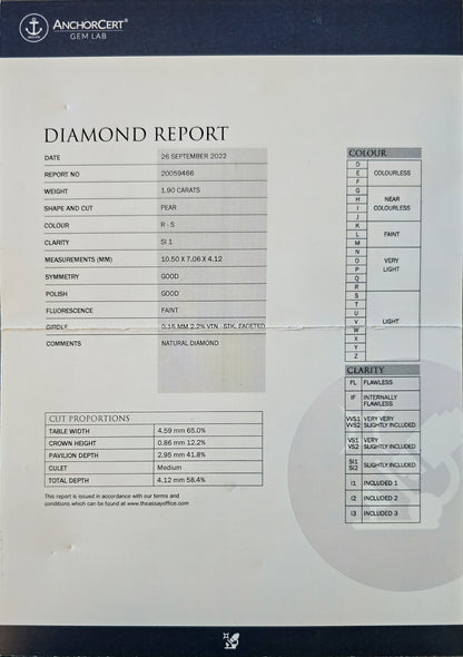 Certified 1.90ct Pear Yellow Diamond Solitaire Engagement Ring