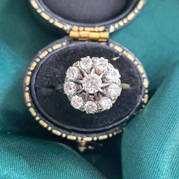 Victorian Antique Old Cut Diamond Cluster Engagement Ring