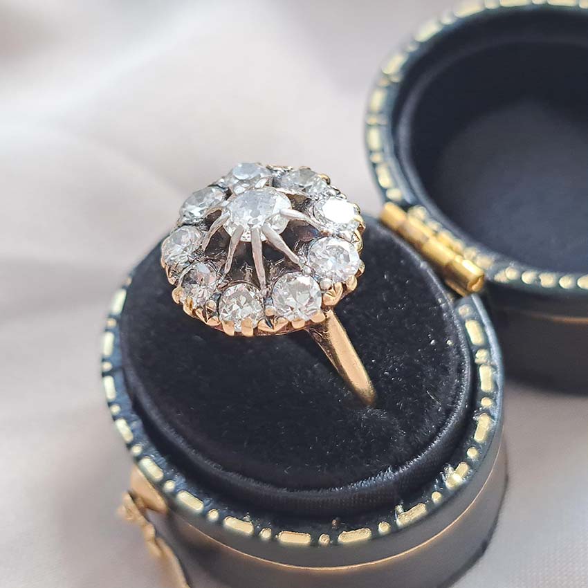 Victorian Antique Old Cut Diamond Cluster Engagement Ring