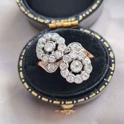 Victorian Antique Diamond Double Floral Cluster Ring