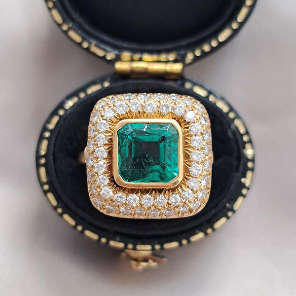 Natural Colombian Emerald and Diamond Cluster Dress Ring