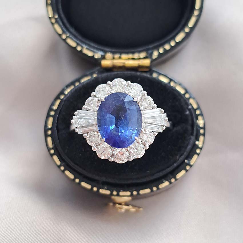 2.80ct Oval Sapphire and Diamond Cluster Dress Ring
