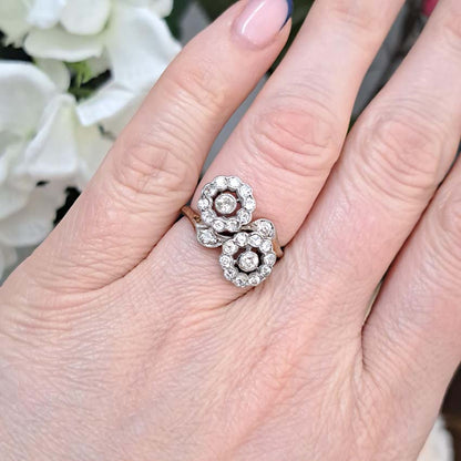Victorian Antique Diamond Double Floral Cluster Ring