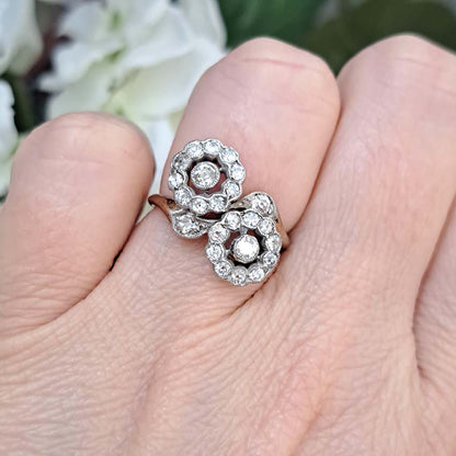 Victorian Antique Diamond Double Floral Cluster Ring