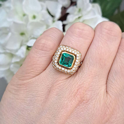 Natural Colombian Emerald and Diamond Cluster Dress Ring