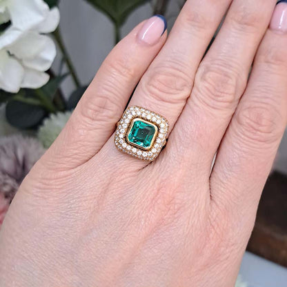 Natural Colombian Emerald and Diamond Cluster Dress Ring