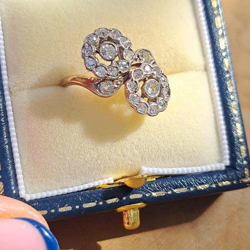 Victorian Antique Diamond Double Floral Cluster Ring