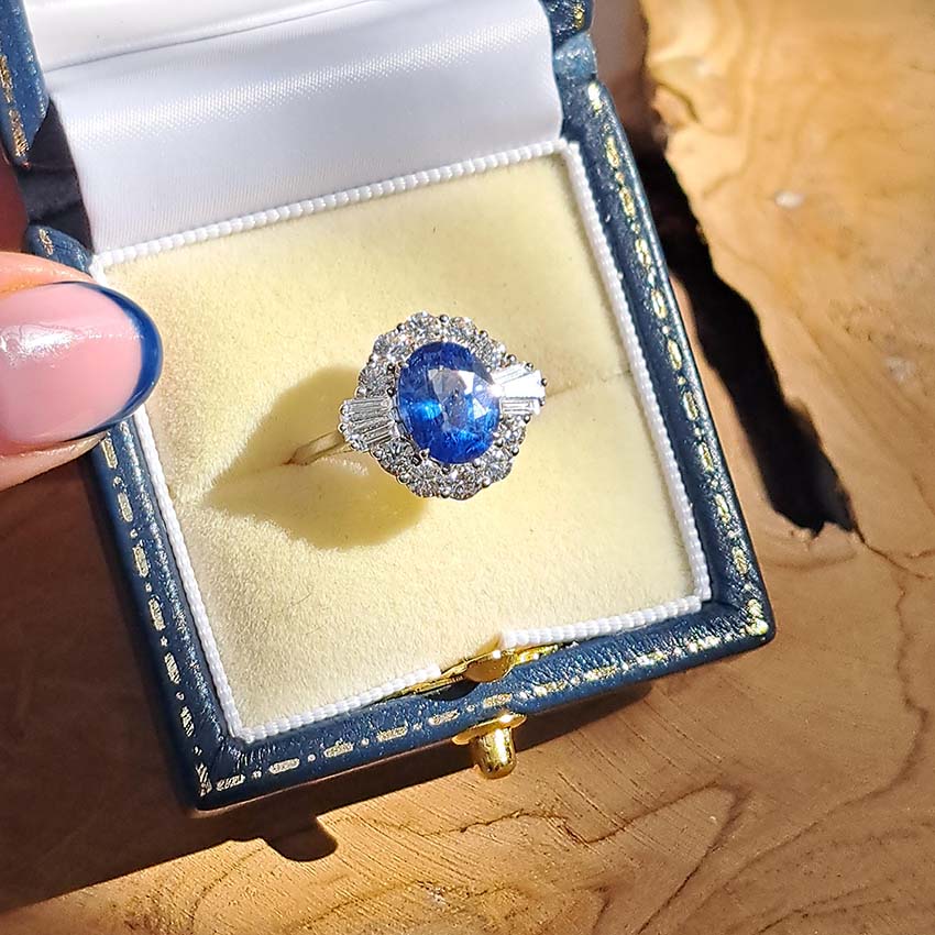 2.80ct Oval Sapphire and Diamond Cluster Dress Ring