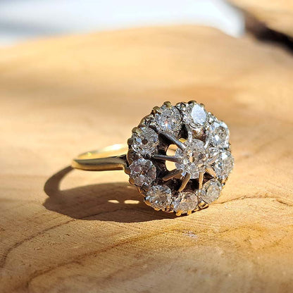 Victorian Antique Old Cut Diamond Cluster Engagement Ring