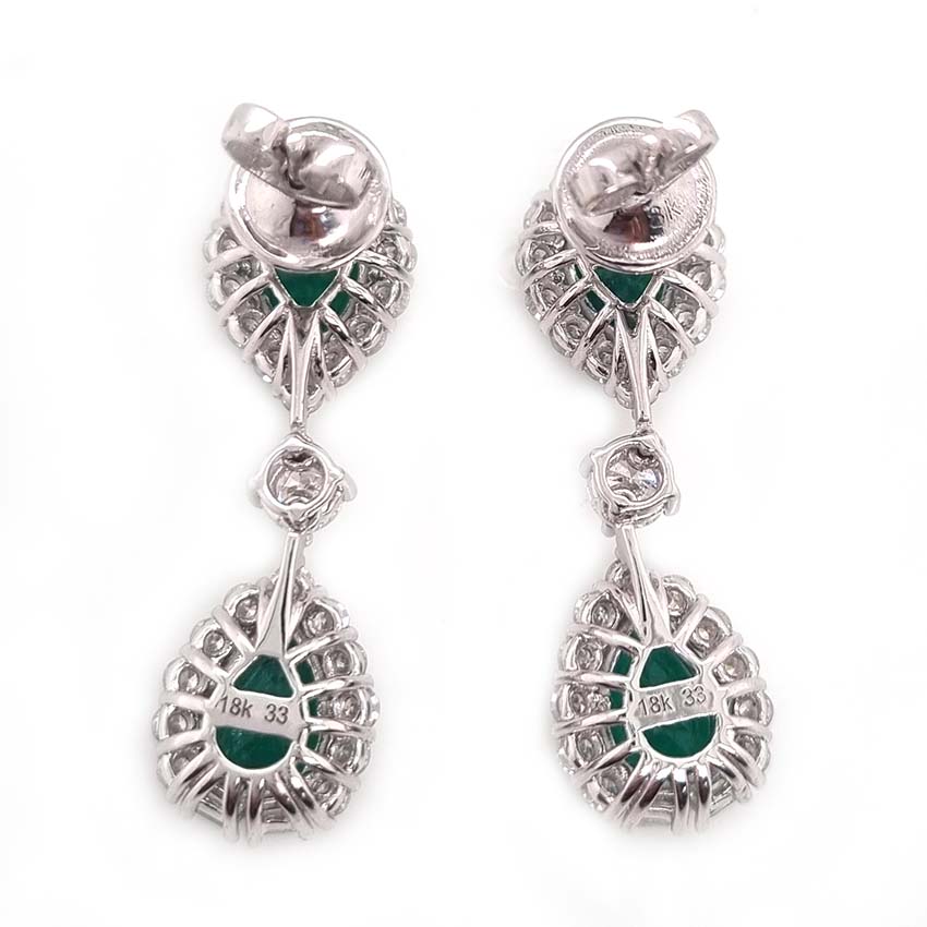 Pear Cut Emerald and Diamond Double Cluster Drop Earrings