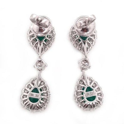 Pear Cut Emerald and Diamond Double Cluster Drop Earrings