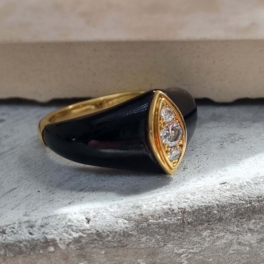 Mauboussin French Black Enamel and Diamond Ring
