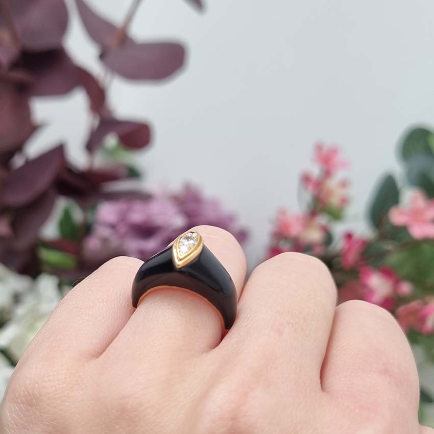 Mauboussin French Black Enamel and Diamond Ring