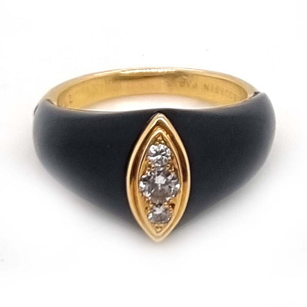 Mauboussin French Black Enamel and Diamond Ring