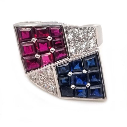 Oscar Heyman Ruby Sapphire Diamond Cocktail Statement Ring