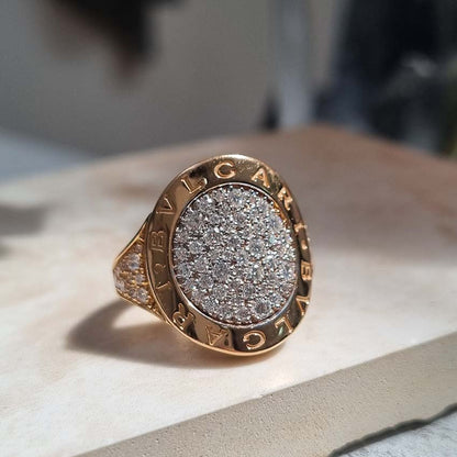 Bvlgari Pave Diamond Oval Panel Statement Ring