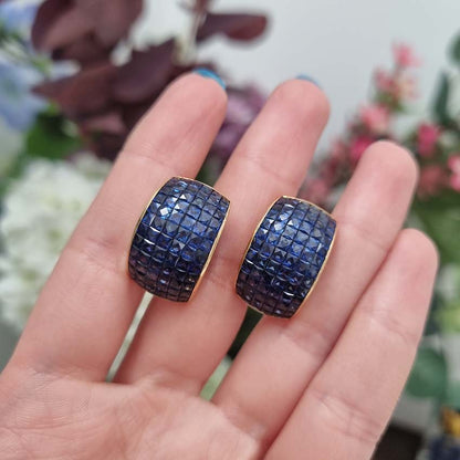 Vintage French Square Cut Sapphire Half Hoop Earrings