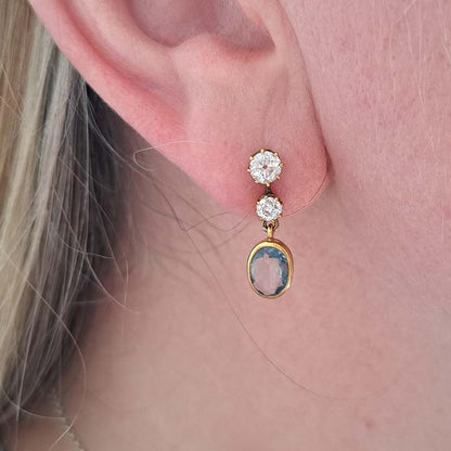 Vintage Aquamarine and Old Cut Diamond Drop Earrings