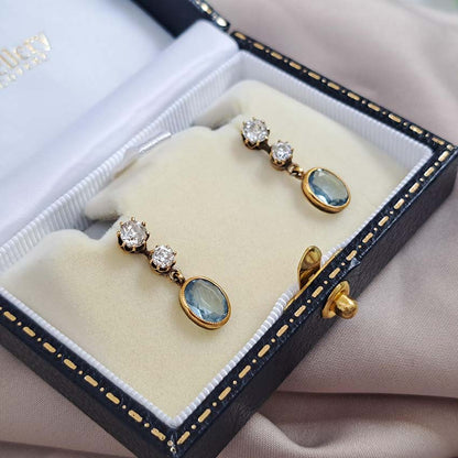 Vintage Aquamarine and Old Cut Diamond Drop Earrings