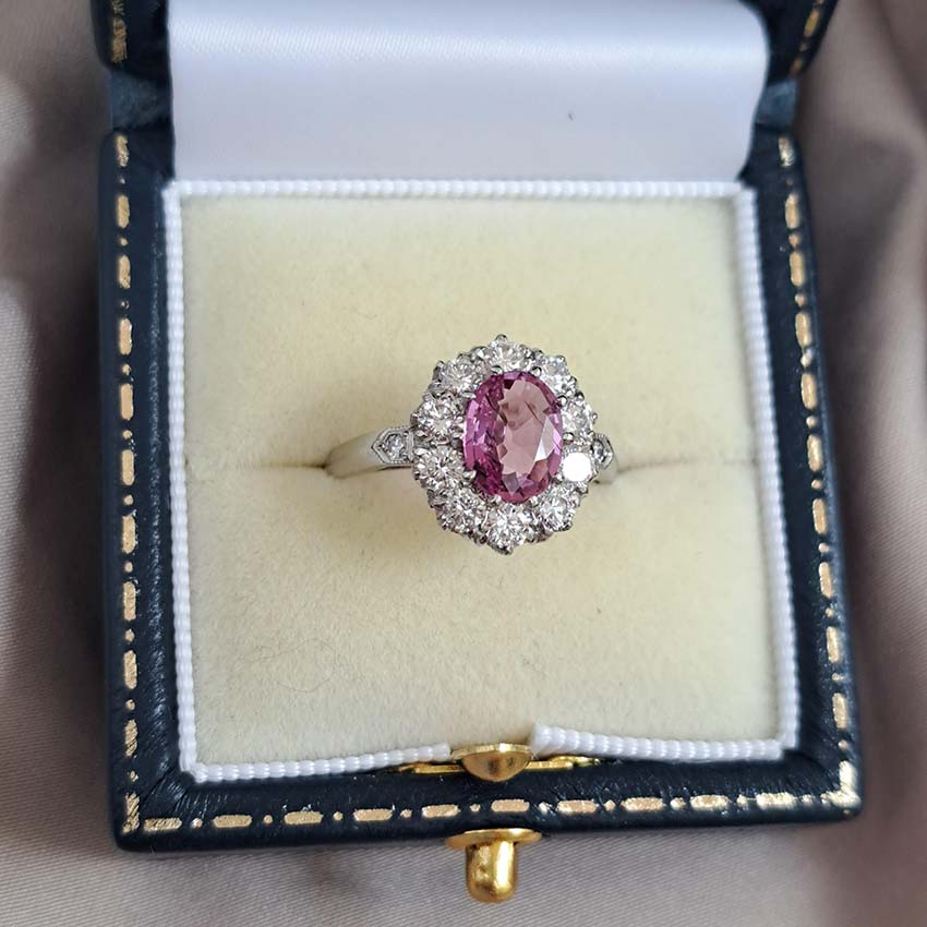 1.51ct Oval Pink Sapphire and Diamond Floral Cluster Ring