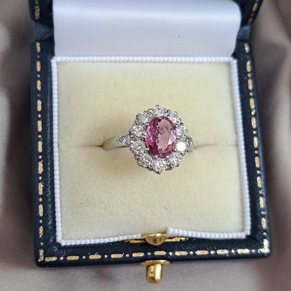 1.51ct Oval Pink Sapphire and Diamond Floral Cluster Ring