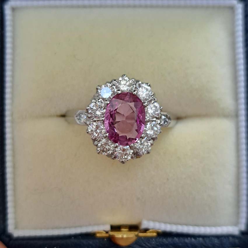 1.51ct Oval Pink Sapphire and Diamond Floral Cluster Ring