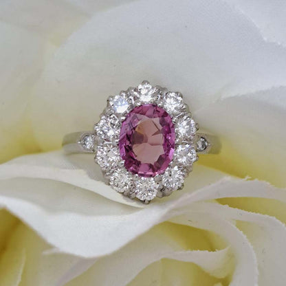 1.51ct Oval Pink Sapphire and Diamond Floral Cluster Ring