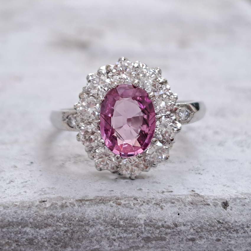 1.51ct Oval Pink Sapphire and Diamond Floral Cluster Ring