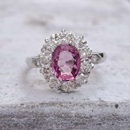 1.51ct Oval Pink Sapphire and Diamond Floral Cluster Ring
