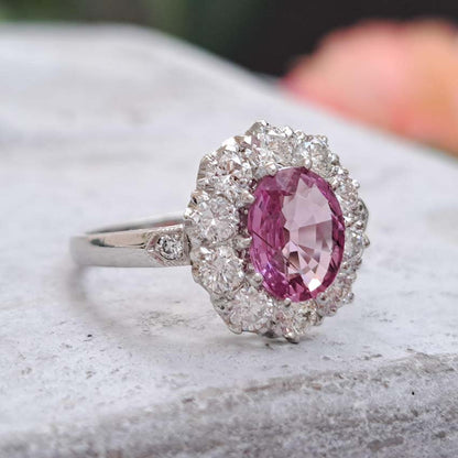 1.51ct Oval Pink Sapphire and Diamond Floral Cluster Ring