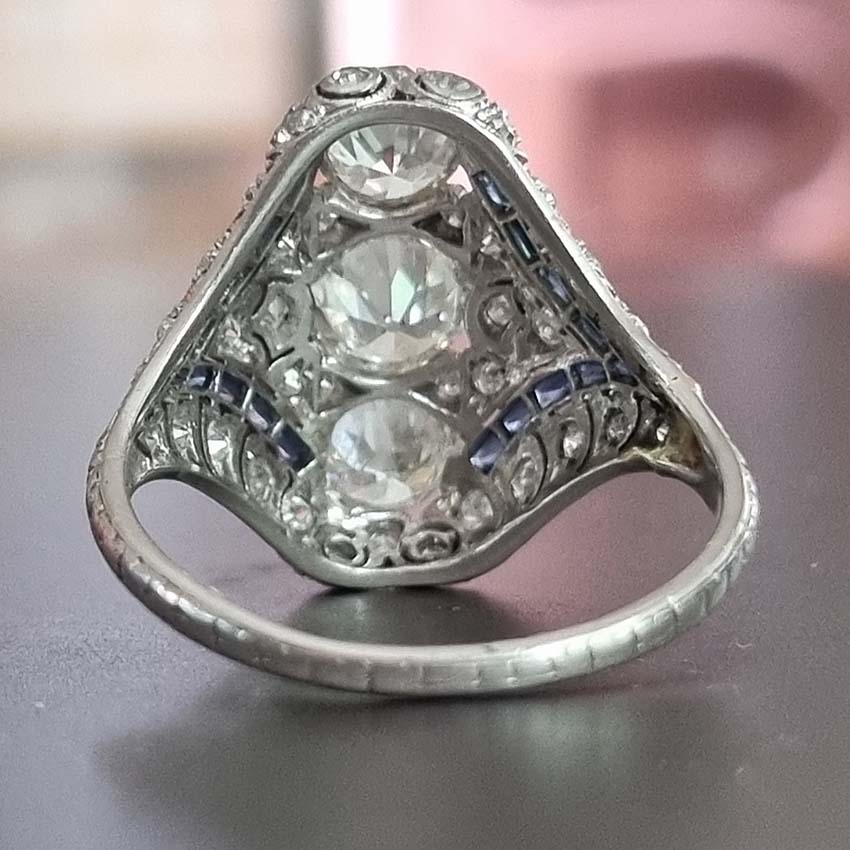Art Deco Edwardian Diamond And Sapphire Dinner Ring, North to South