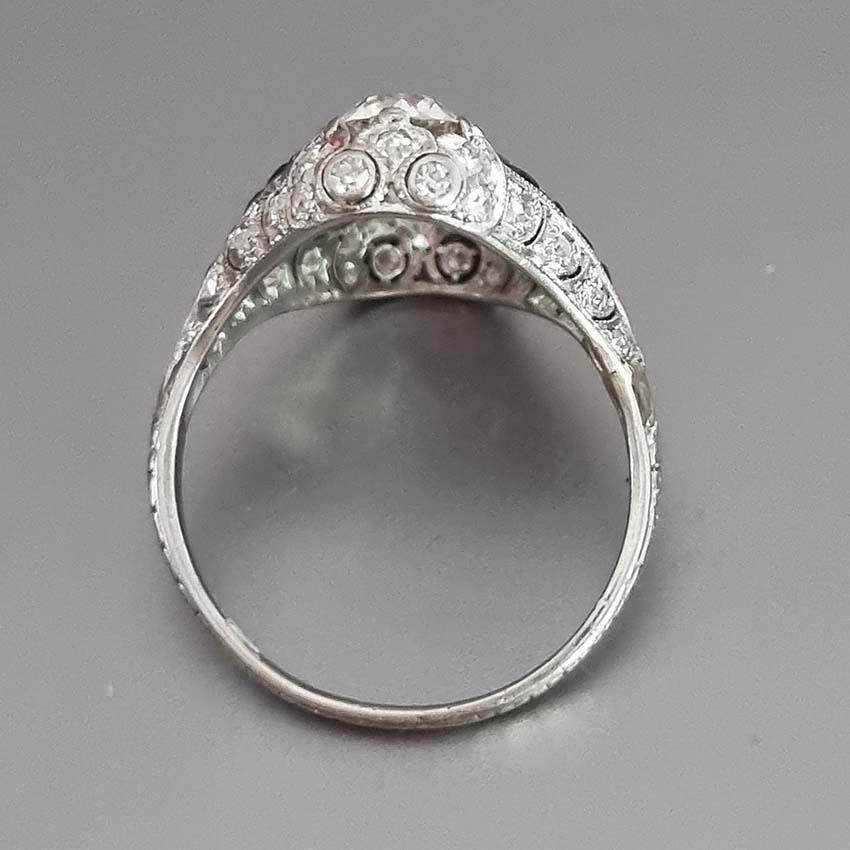 Art Deco Edwardian Diamond And Sapphire Dinner Ring, North to South