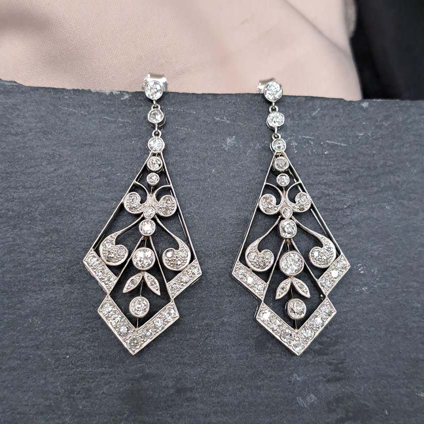 Antique 2.2ct Old Cut Diamond Drop Earrings