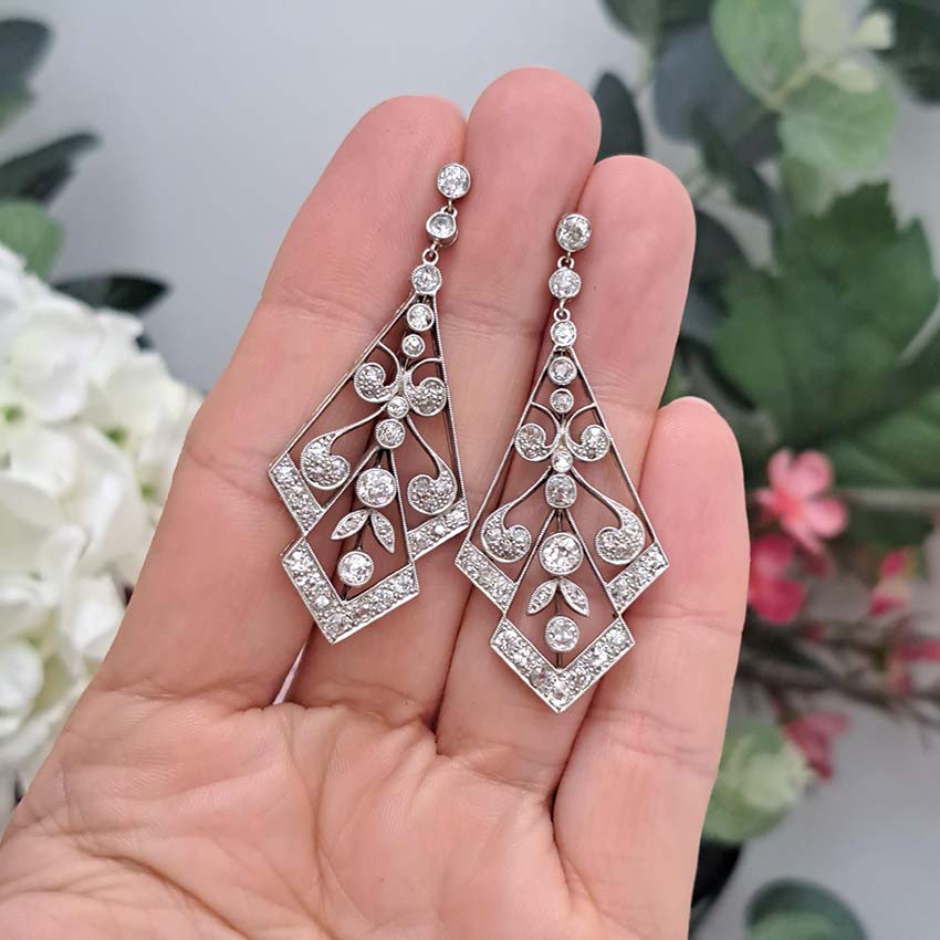 Antique 2.2ct Old Cut Diamond Drop Earrings