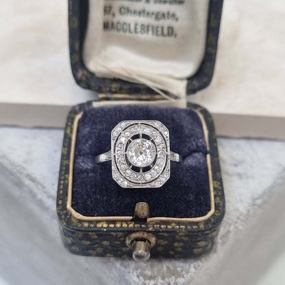 Art Deco Old Cut Diamond Cluster Tablet Ring
