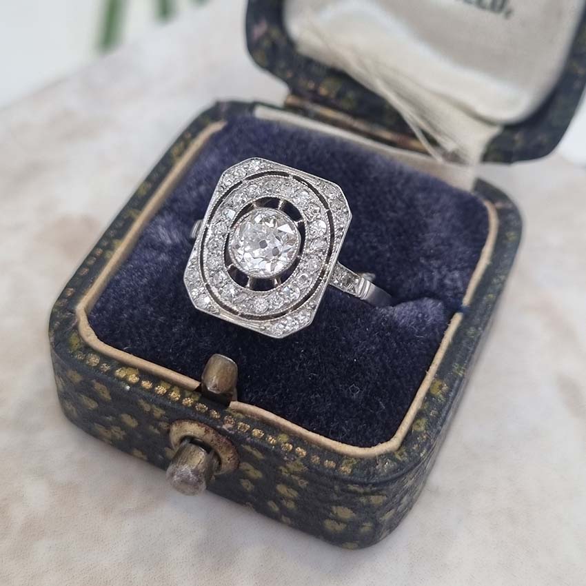 Art Deco Old Cut Diamond Cluster Tablet Ring