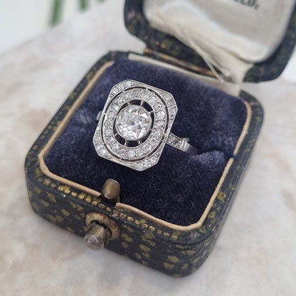 Art Deco Old Cut Diamond Cluster Tablet Ring
